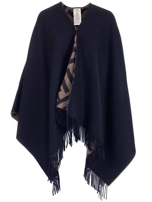 FF Reversible Wool Cashmere Cape Brown Black - FENDI - BALAAN 1