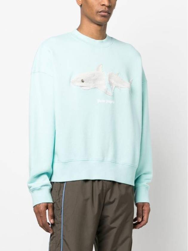 Men's Shark White Sweatshirt Light Blue - PALM ANGELS - BALAAN 6