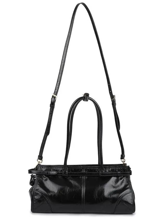 Medium Leather Tote Shoulder Bag Black - PRADA - BALAAN 4