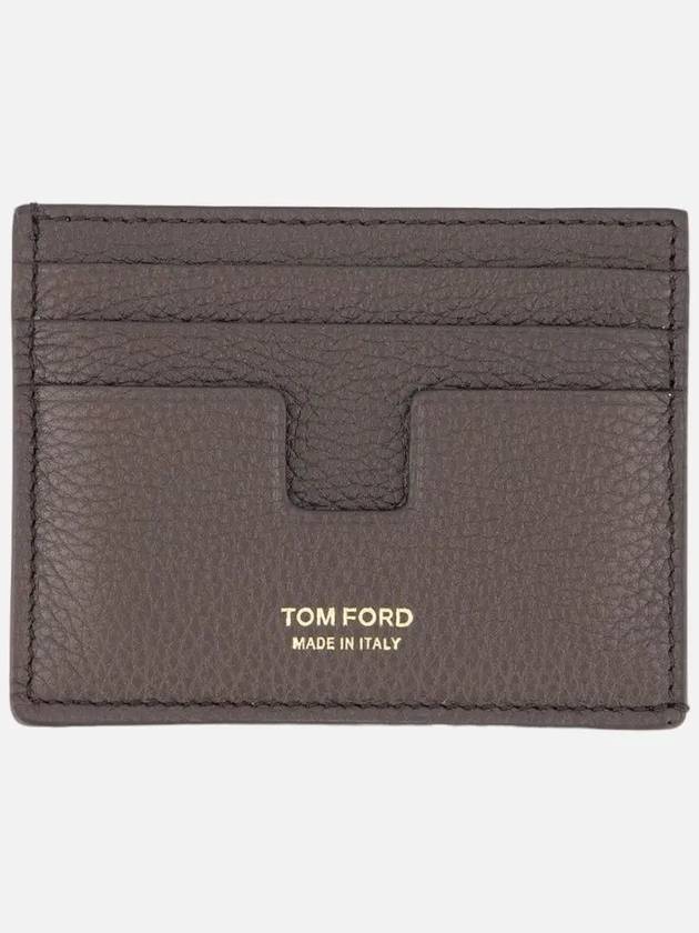 T-Line Logo Grain Leather Card Wallet Brown - TOM FORD - BALAAN 4