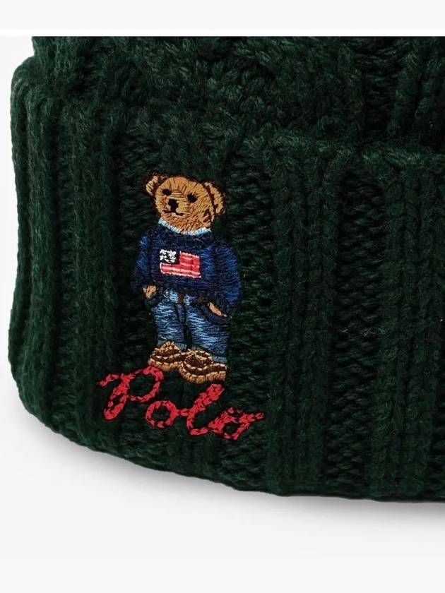 Polo Bear Cable Knit Beanie Dark Green - POLO RALPH LAUREN - BALAAN 4