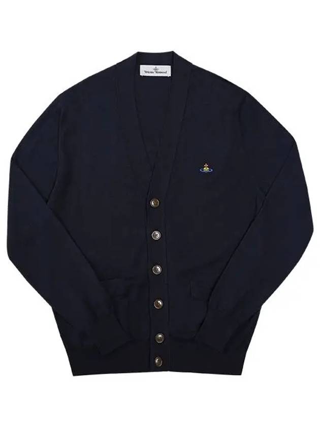 ORB Embroidery Logo V Neck Cardigan Navy - VIVIENNE WESTWOOD - BALAAN 2