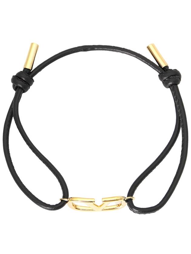 Garavani V Logo Signature Leather Bracelet Black - VALENTINO - BALAAN 4