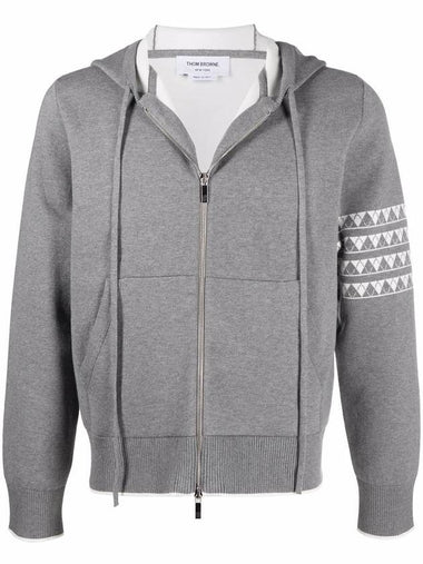 Hector Jacquard Back Diagonal Striped Cotton Zip-up Hoodie Grey - THOM BROWNE - BALAAN 1