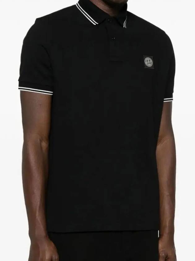 Stretch Cotton Pique Short Sleeve Polo Shirt Black - STONE ISLAND - BALAAN 3