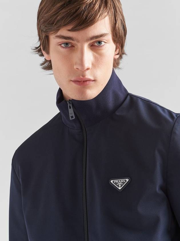 Triangle Logo Stretch Zip Up Jacket Navy - PRADA - BALAAN 5