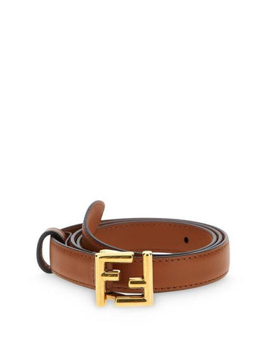 Gold FF Buckle Leather Belt Brown - FENDI - BALAAN 1