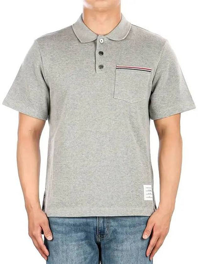 RWB Pocket Interlock Cotton Short Sleeve Polo Shirt Grey - THOM BROWNE - BALAAN 2