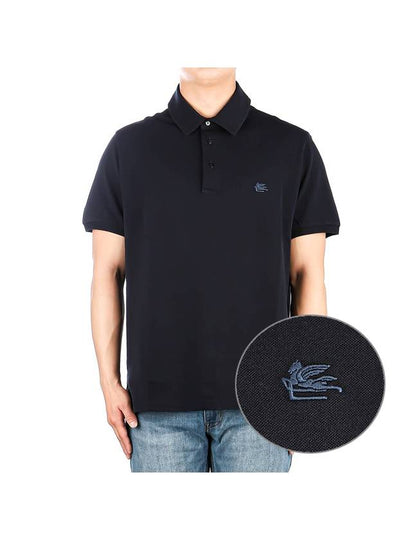 Men's Embroidered Logo Polo Shirt Navy - ETRO - BALAAN 2