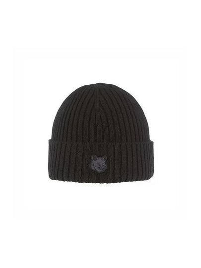 Bold Fox Head Patch Ribbed Beanie Black - MAISON KITSUNE - BALAAN 2