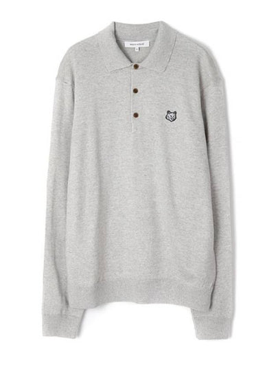 Fox Head Patch Long Sleeve Polo Shirt Light Grey Melange - MAISON KITSUNE - BALAAN 2