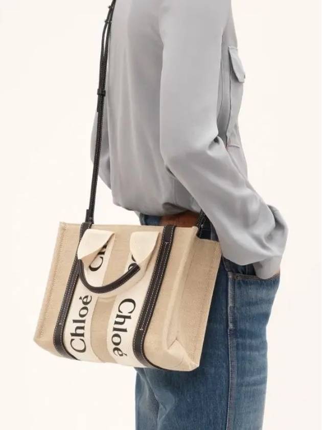 Woody Small Canvas Tote Bag Navy Beige - CHLOE - BALAAN 6