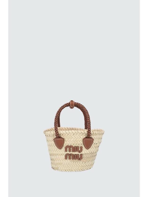 Logo Patch Raffia Small Tote Bag Natural - MIU MIU - BALAAN 1