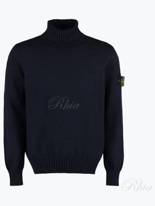 Wappen Patch Loose Fit Cotton Turtleneck Navy - STONE ISLAND - BALAAN 2