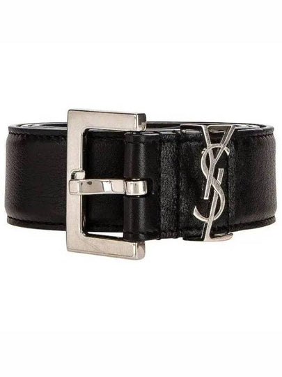 Square Buckle Monogram Leather Belt Black - SAINT LAURENT - BALAAN 2