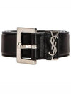 Square Buckle Monogram Leather Belt Black - SAINT LAURENT - BALAAN 2