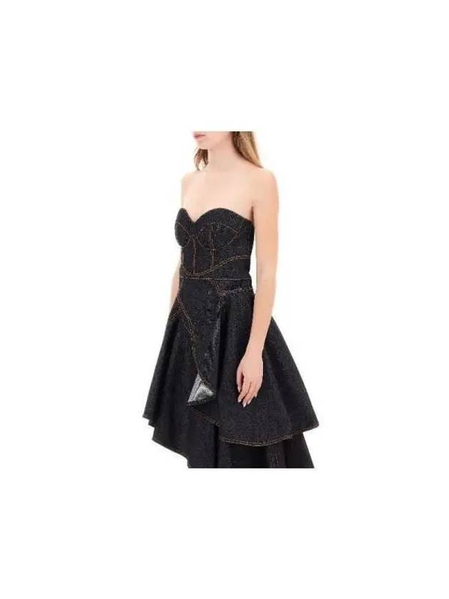 Asymmetric Drape Corset Sleeveless Dark Navy - ALEXANDER MCQUEEN - BALAAN 5