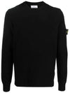 Men's Wappen Patch Crew Neck Wool Knit Top Black - STONE ISLAND - BALAAN 3