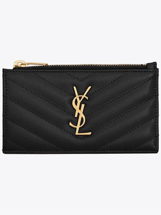 Monogram Fragment Zipper Card Wallet Black - SAINT LAURENT - BALAAN 2