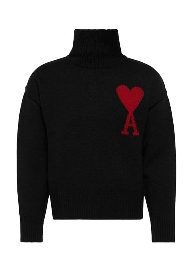 Intarsia Heart Logo Turtleneck Black - AMI - BALAAN 3