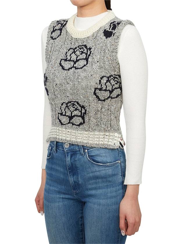 Rose intarsia cable knit top light gray - THOM BROWNE - BALAAN 3