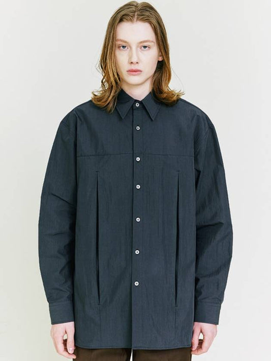 Compact cotton double vent relaxed fit shirt navy - S SY - BALAAN 2