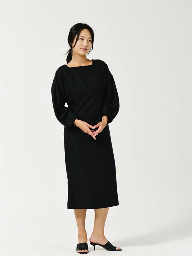 Square Neck Quarter Sleeve Midi Dress Black - LE SOLEIL MATINEE - BALAAN 4