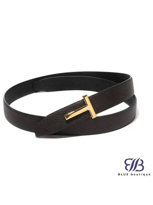 Golden T-Buckle Grain Leather Reversible Belt Black Brown - TOM FORD - BALAAN 2