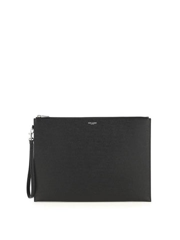 Grain Leather Clutch Bag Black - SAINT LAURENT - BALAAN 1