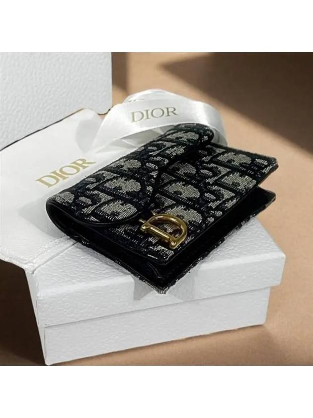 Saddle Flap Card Holder Blue  Oblique Jacquard - DIOR - BALAAN 2