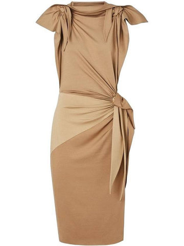 Women's Silk Knot Midi Dress Brown - BURBERRY - BALAAN 1