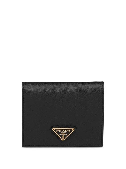 Gold Hardware Triangle Logo Saffiano Half Wallet Black - PRADA - BALAAN 2