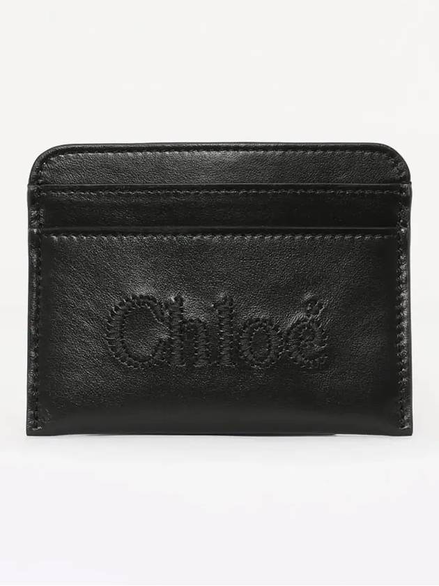 Sense Embroidered Logo Calfskin Card Wallet Black - CHLOE - BALAAN 4