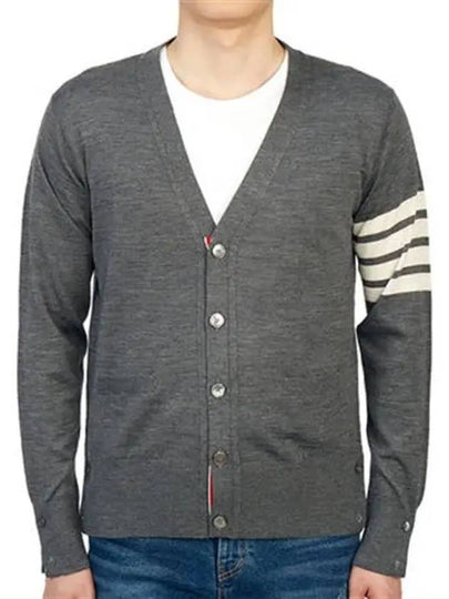 Men's Sustainable Classic Diagonal Wool Cardigan Medium Grey - THOM BROWNE - BALAAN 2