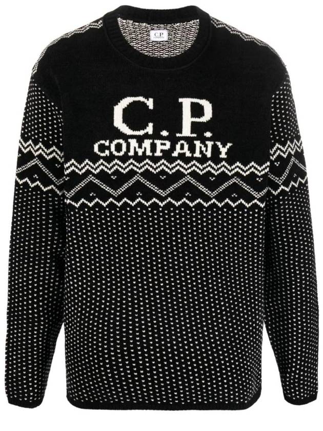 Logo Intarsia Knit Top Black - CP COMPANY - BALAAN 1