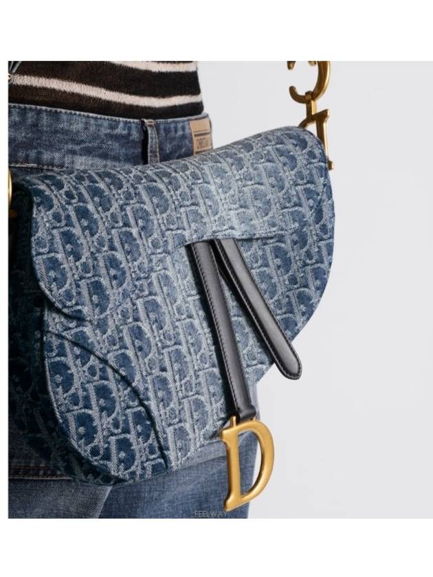 Saddle Strap Denim Oblique Jacquard Shoulder Bag Blue - DIOR - BALAAN 8