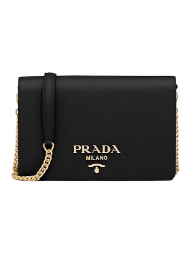 Saffiano Leather Metal Chain Mini Shoulder Bag Black - PRADA - BALAAN 1