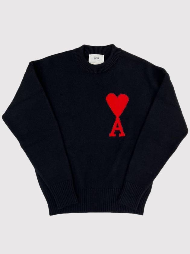 Big Heart Logo Wool Knit Top Black - AMI - BALAAN 2