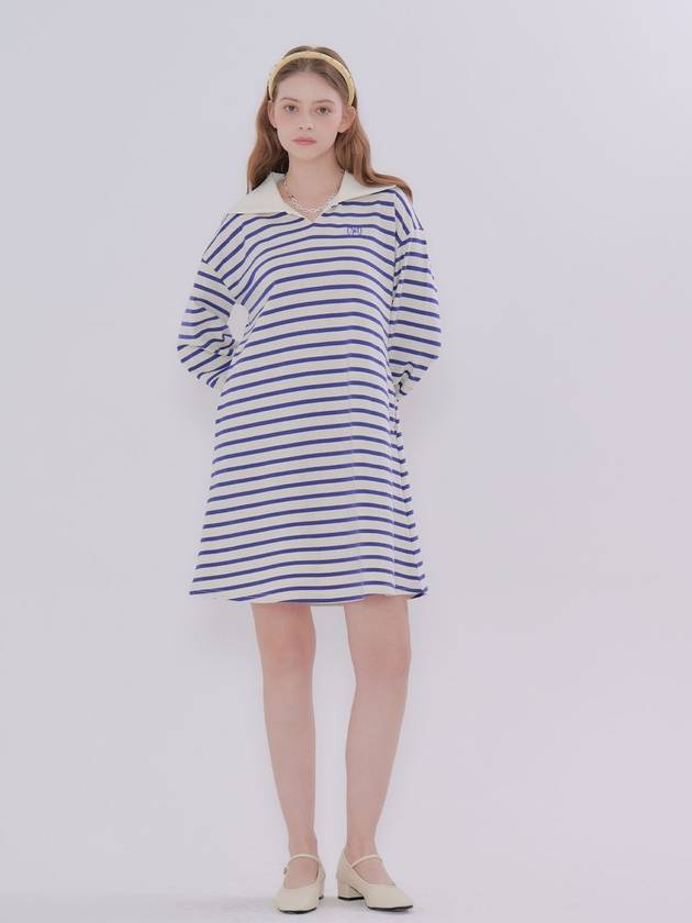 Stripe Collar Midi Dress Blue - METAPHER - BALAAN 3