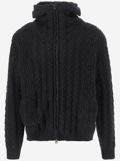 Lambswool Crewneck Logo Knit Cardigan Black - CP COMPANY - BALAAN 2