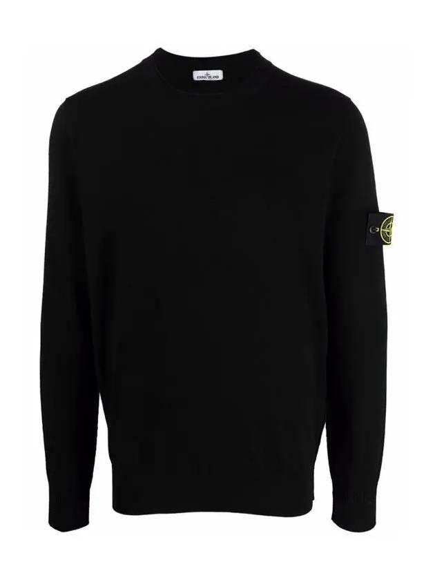 Waffen Patch Crew Neck Wool Knit Top Black - STONE ISLAND - BALAAN 3