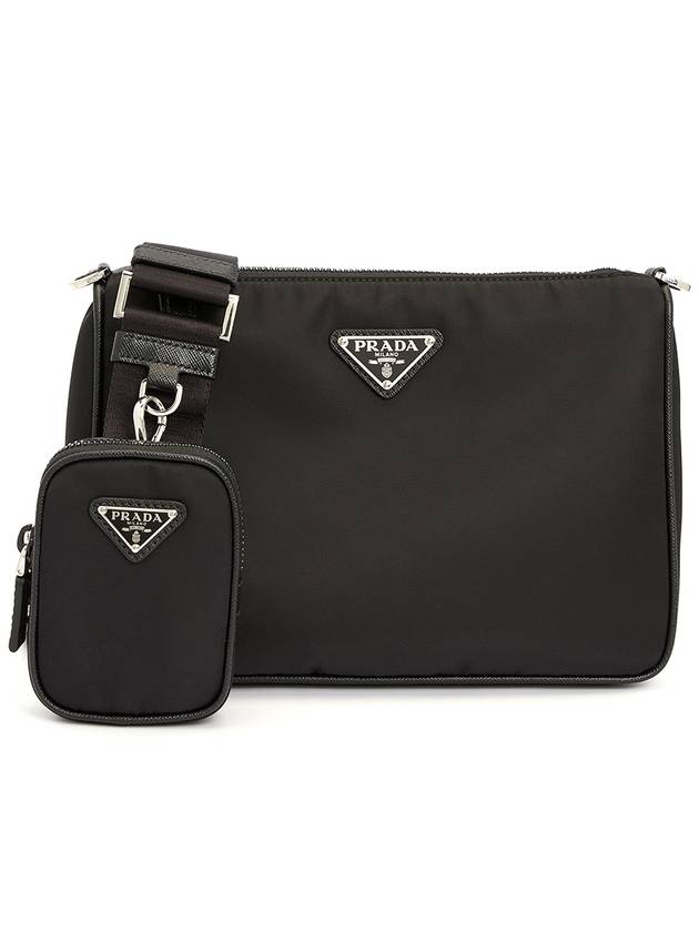 Triangle Logo Re-Nylon Saffiano Leather Shoulder Bag Black - PRADA - BALAAN 2