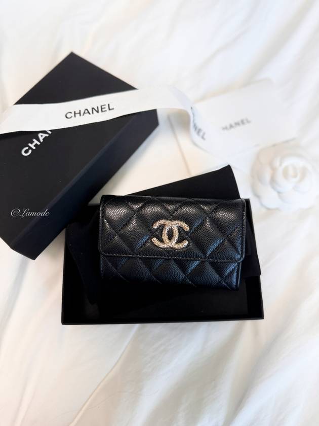 CC logo flap caviar card wallet black - CHANEL - BALAAN 2