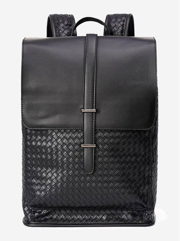 Zenith Intrecciato Laptop 15-inch Leather Backpack Black - MINOC - BALAAN 1