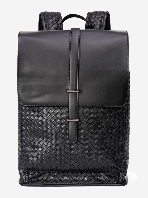 Zenith Intrecciato Laptop 15-Inch Leather Backpack Black - MINOC - BALAAN 1