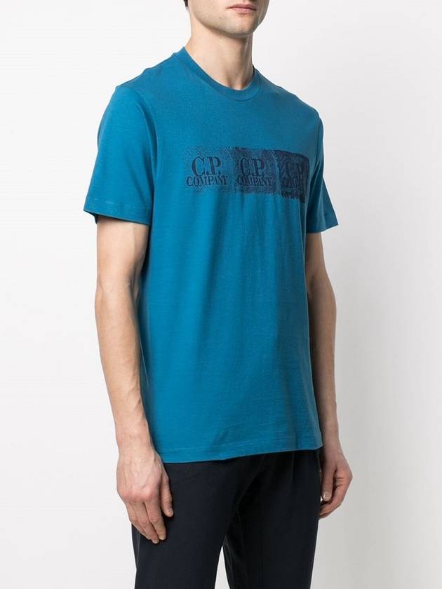 Logo Stamp Printed Short Sleeve T-shirt Blue - CP COMPANY - BALAAN 3