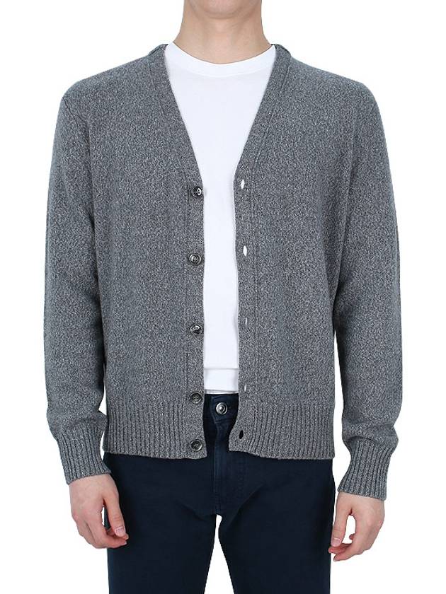 Heart Logo V Neck Cashmere Cardigan Heather Grey - AMI - BALAAN 4