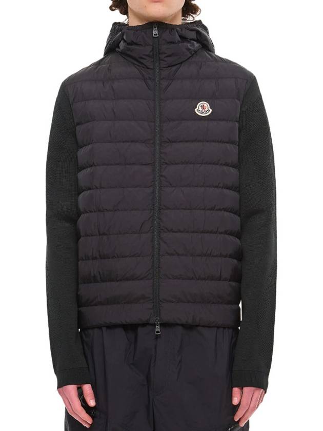 Logo Patch Knit Goose Padded Cardigan Black - MONCLER - BALAAN 4