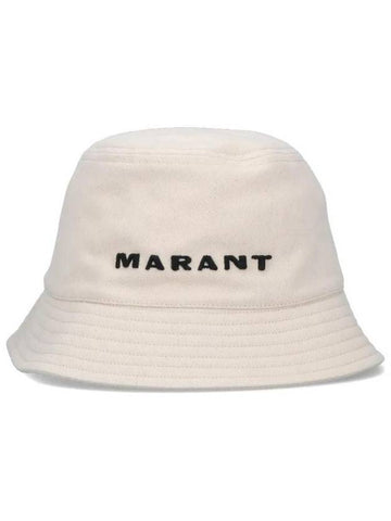 Embroidered Logo Bucket Hat Ecru Black - ISABEL MARANT - BALAAN.