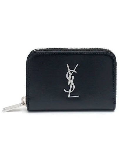 Monogram Zipper Silver Card Wallet Black - SAINT LAURENT - BALAAN 2